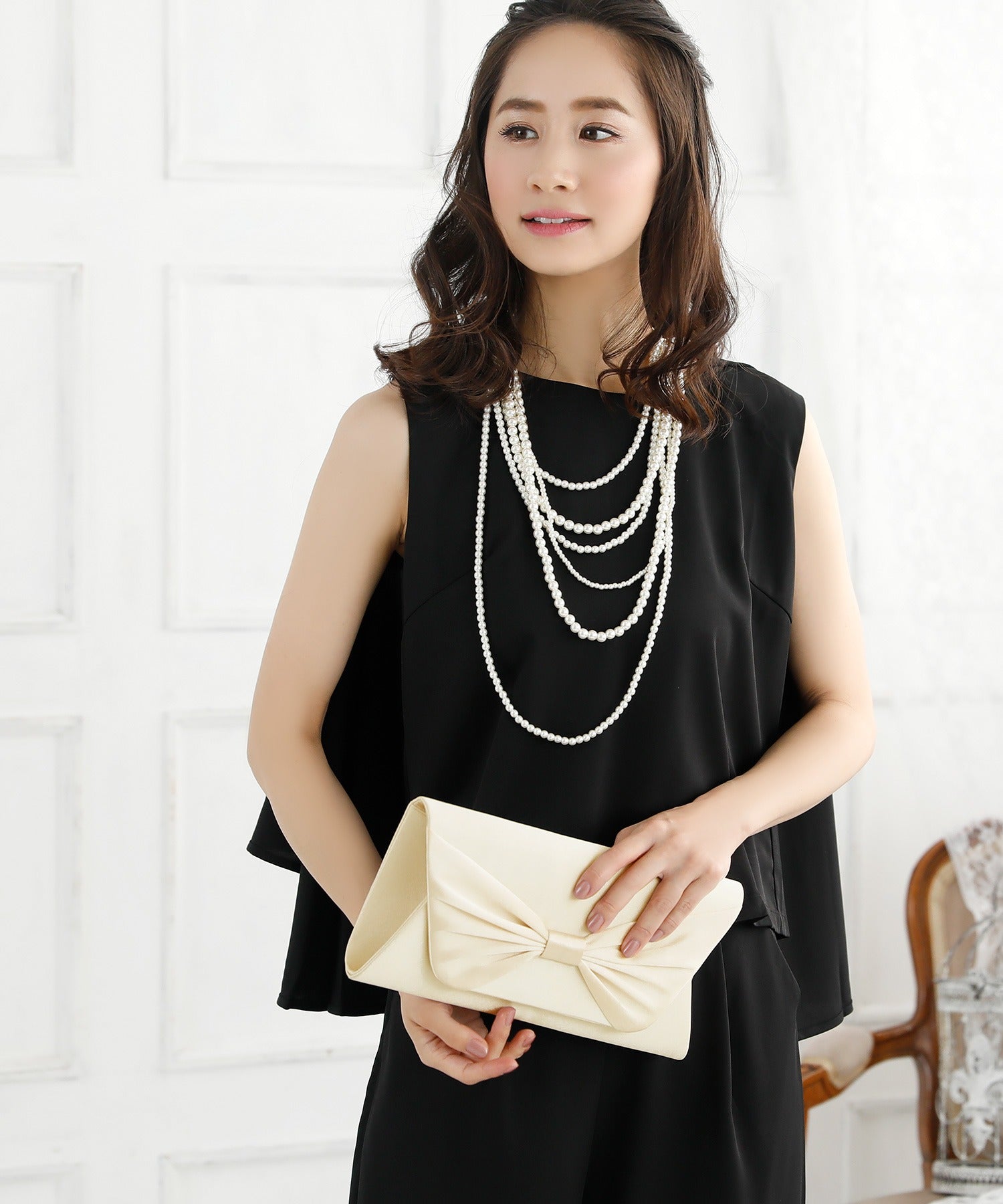 レティカ Retica ケープデザインノースリーブトップス×ワイドパンツセットアップパーティードレス スーツ 大きいサイズ