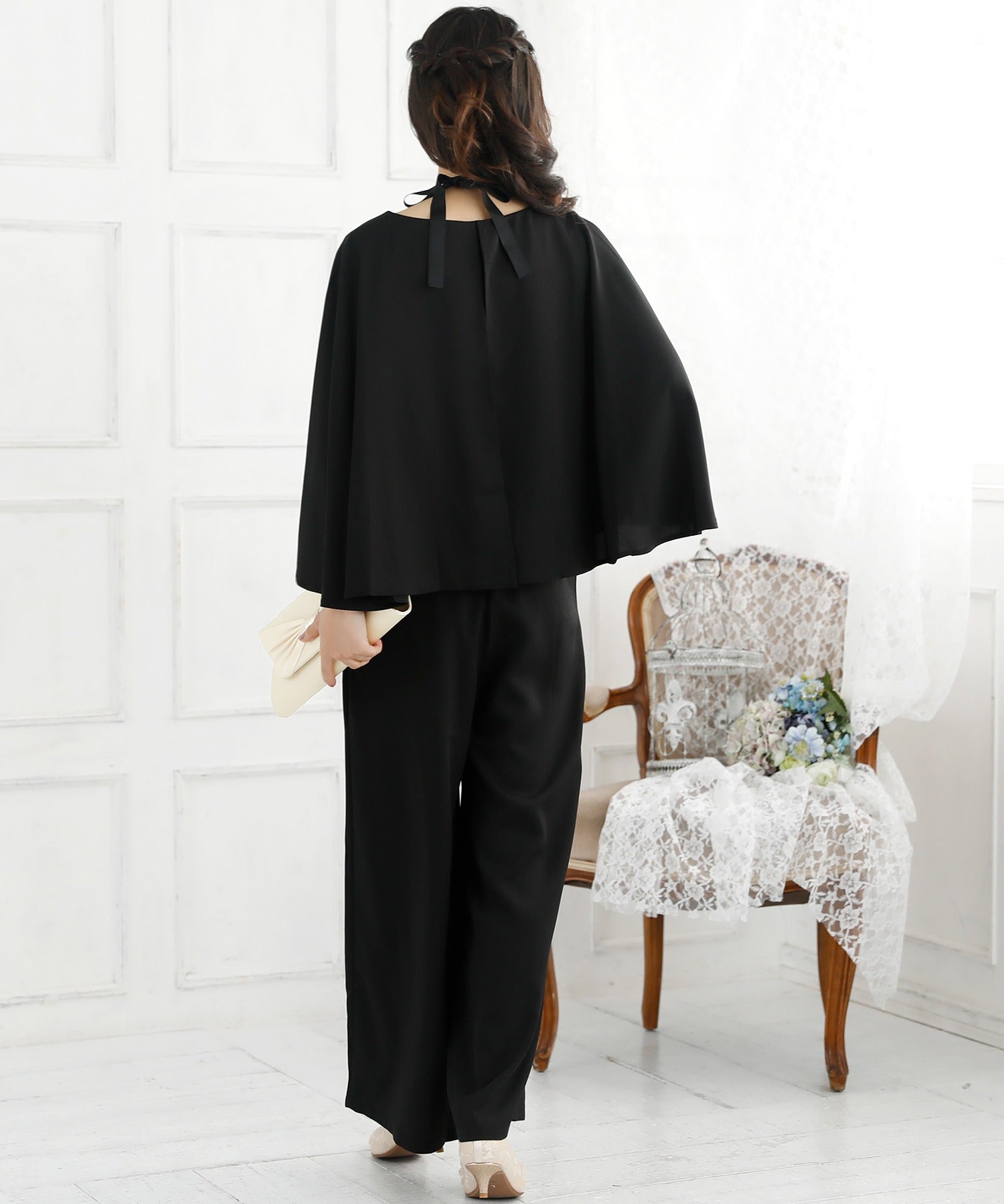 レティカ Retica ケープデザインノースリーブトップス×ワイドパンツセットアップパーティードレス スーツ 大きいサイズ