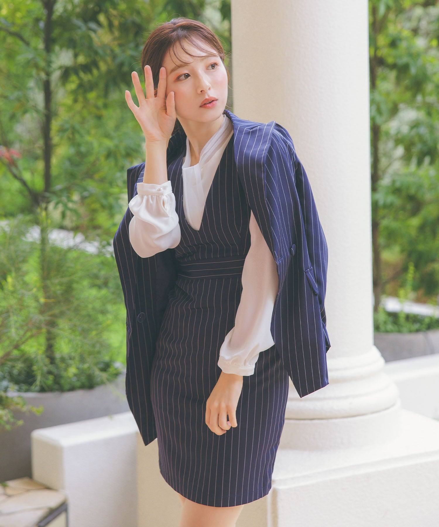 Retica Stripe Pattern Jacket Knee-Length Dress Style Ceremony Suit