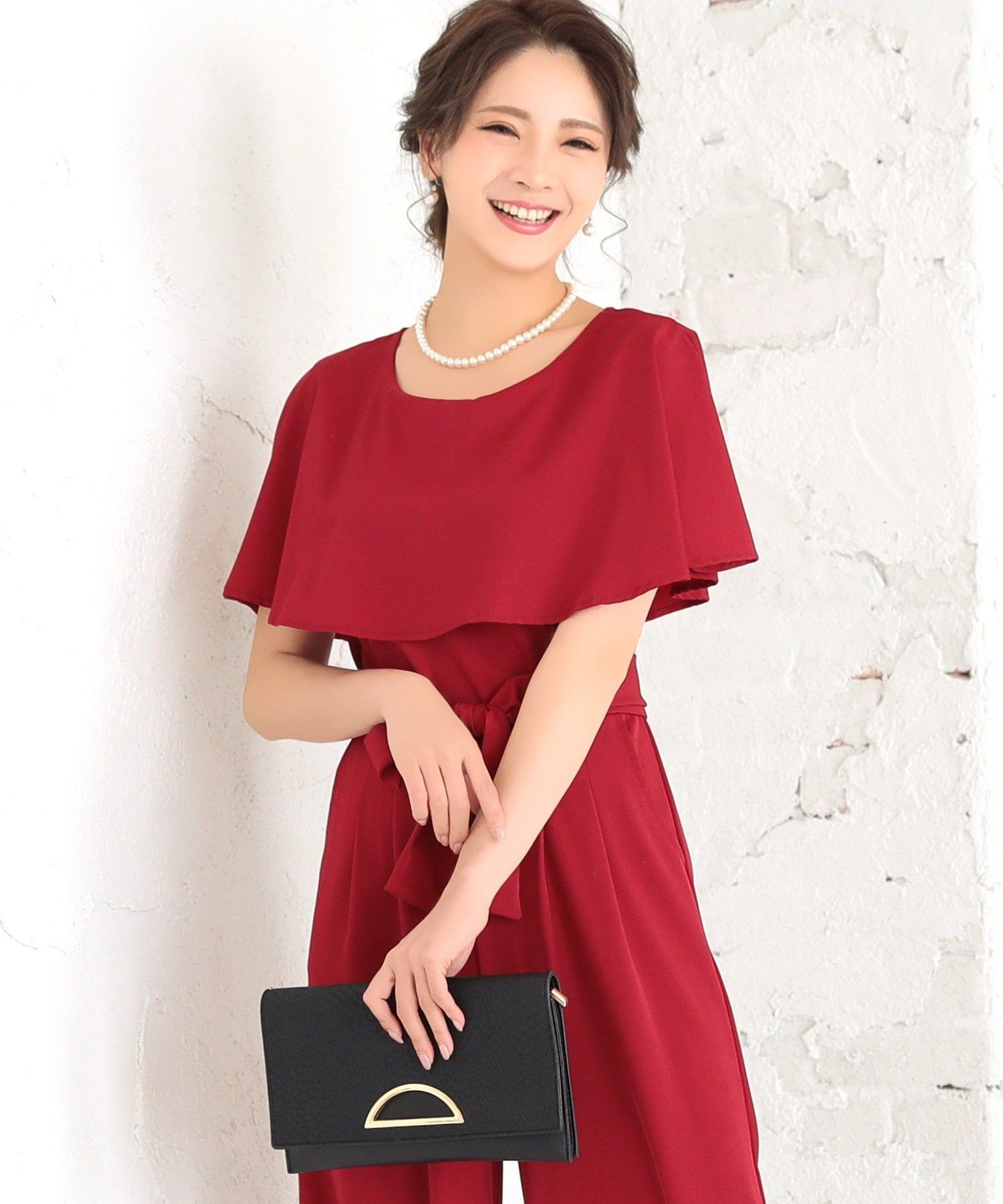 Retica Cape Collar Waist Ribbon Wide Pants Dress
