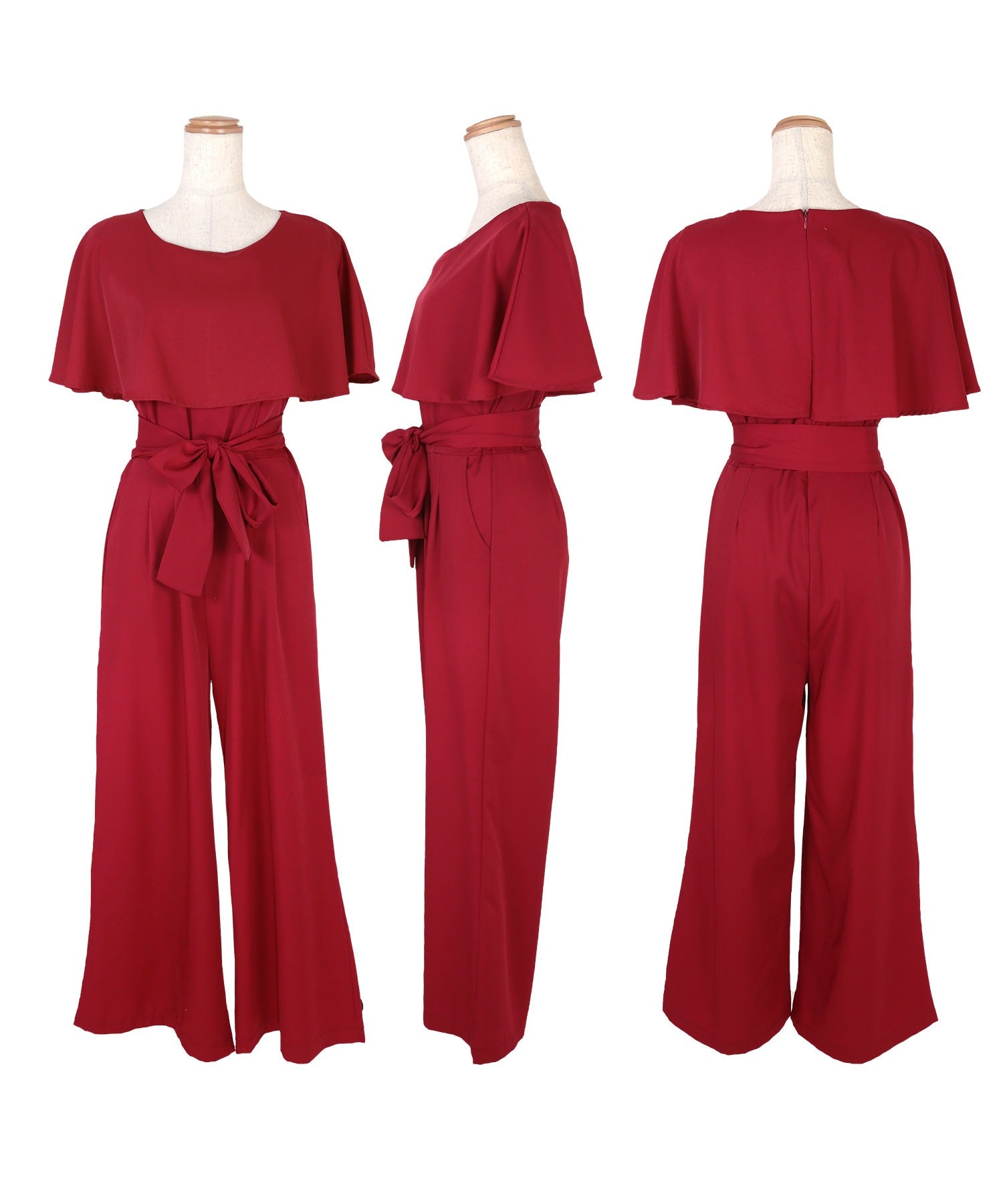 Retica Cape Collar Waist Ribbon Wide Pants Dress