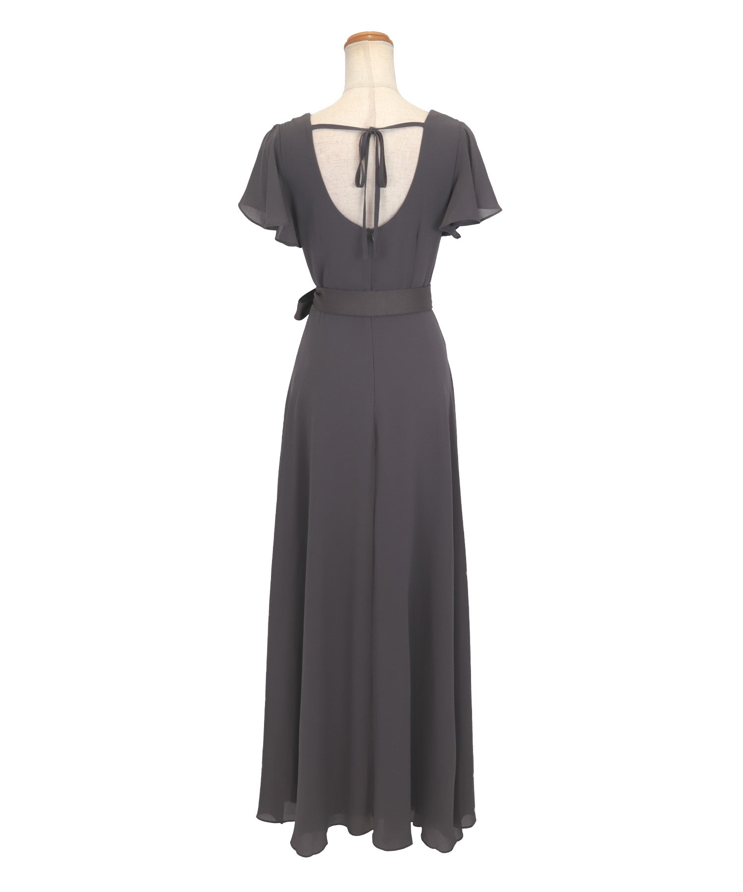 レティカ Retica フレア半袖ウエストリボン付きプリーツシンプルワンピース結婚式パーティードレス結婚式30第40代 (チャコールグレー) チャコールグレー