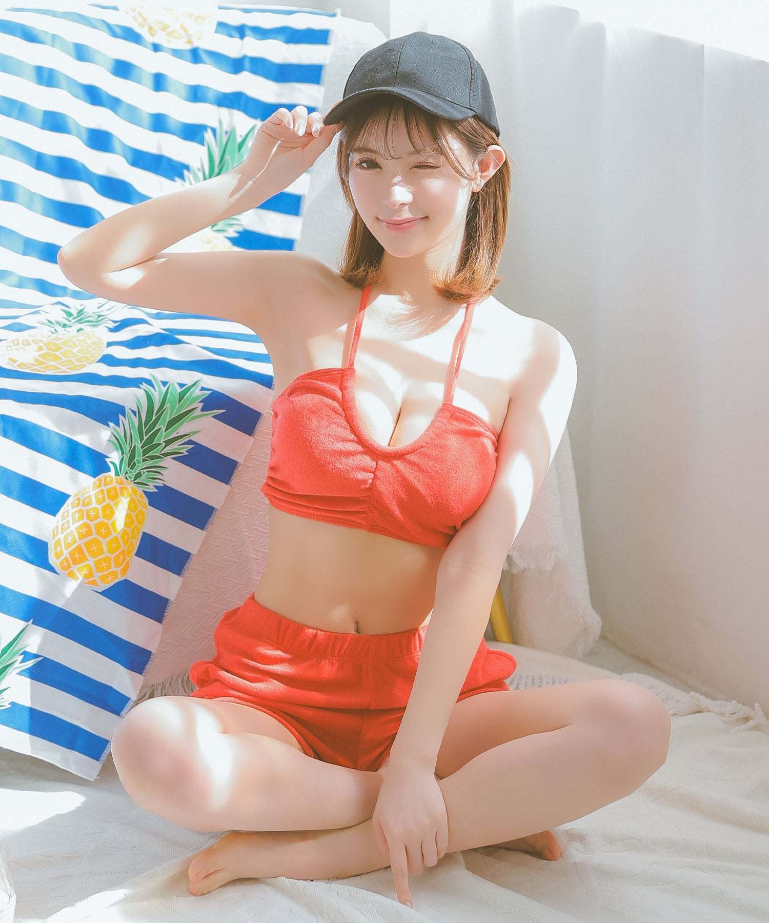 レティカ Retica 水着レディース バンドゥ ホルターネック 体型カバー パイル ハイウエスト ショートパンツ 韓国風 タンキニ【返品不可商品】 (レッド) レッド