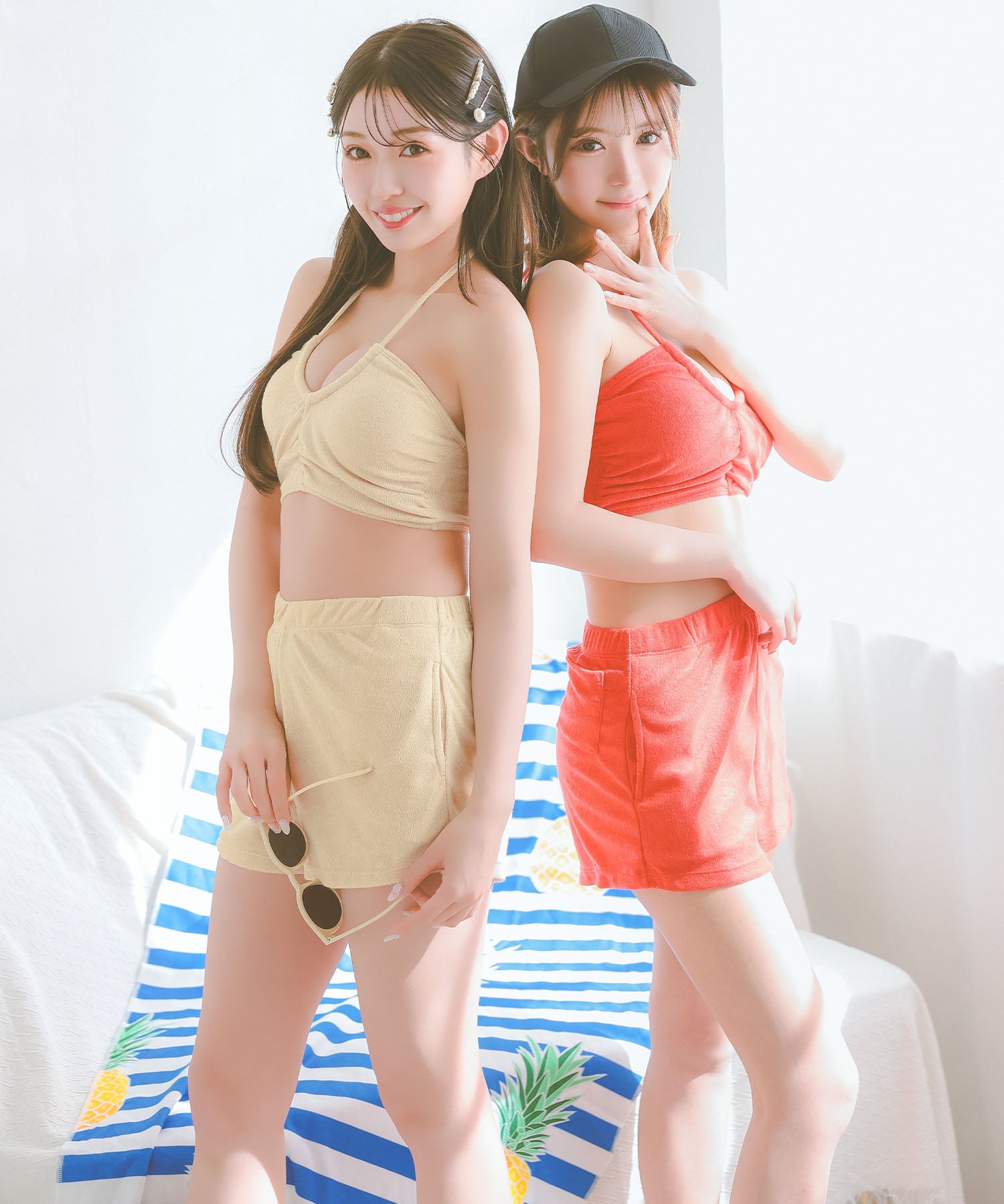 レティカ Retica 水着レディース バンドゥ ホルターネック 体型カバー パイル ハイウエスト ショートパンツ 韓国風 タンキニ【返品不可商品】 (レッド) レッド