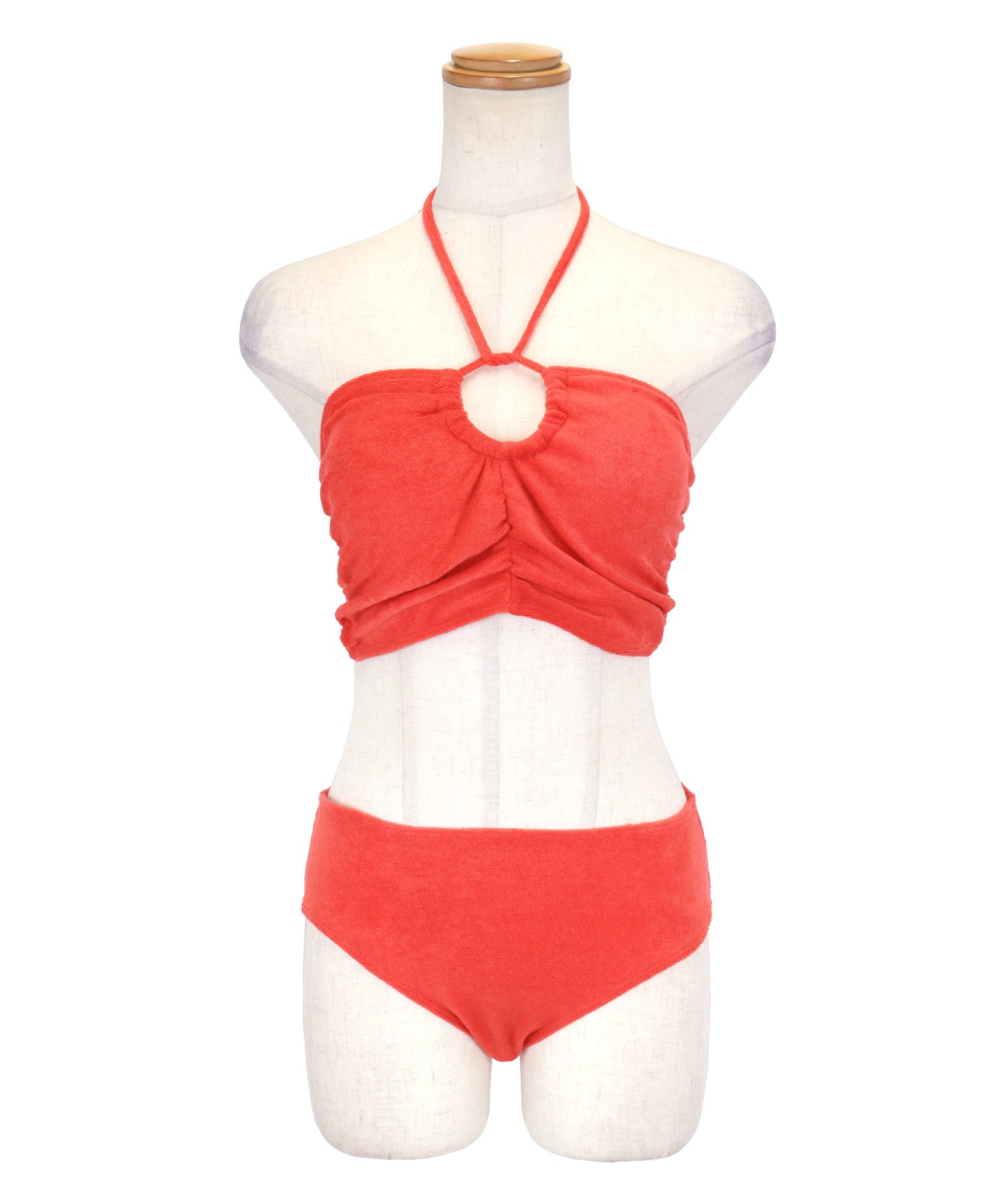 レティカ Retica 水着レディース バンドゥ ホルターネック 体型カバー パイル ハイウエスト ショートパンツ 韓国風 タンキニ【返品不可商品】 (レッド) レッド