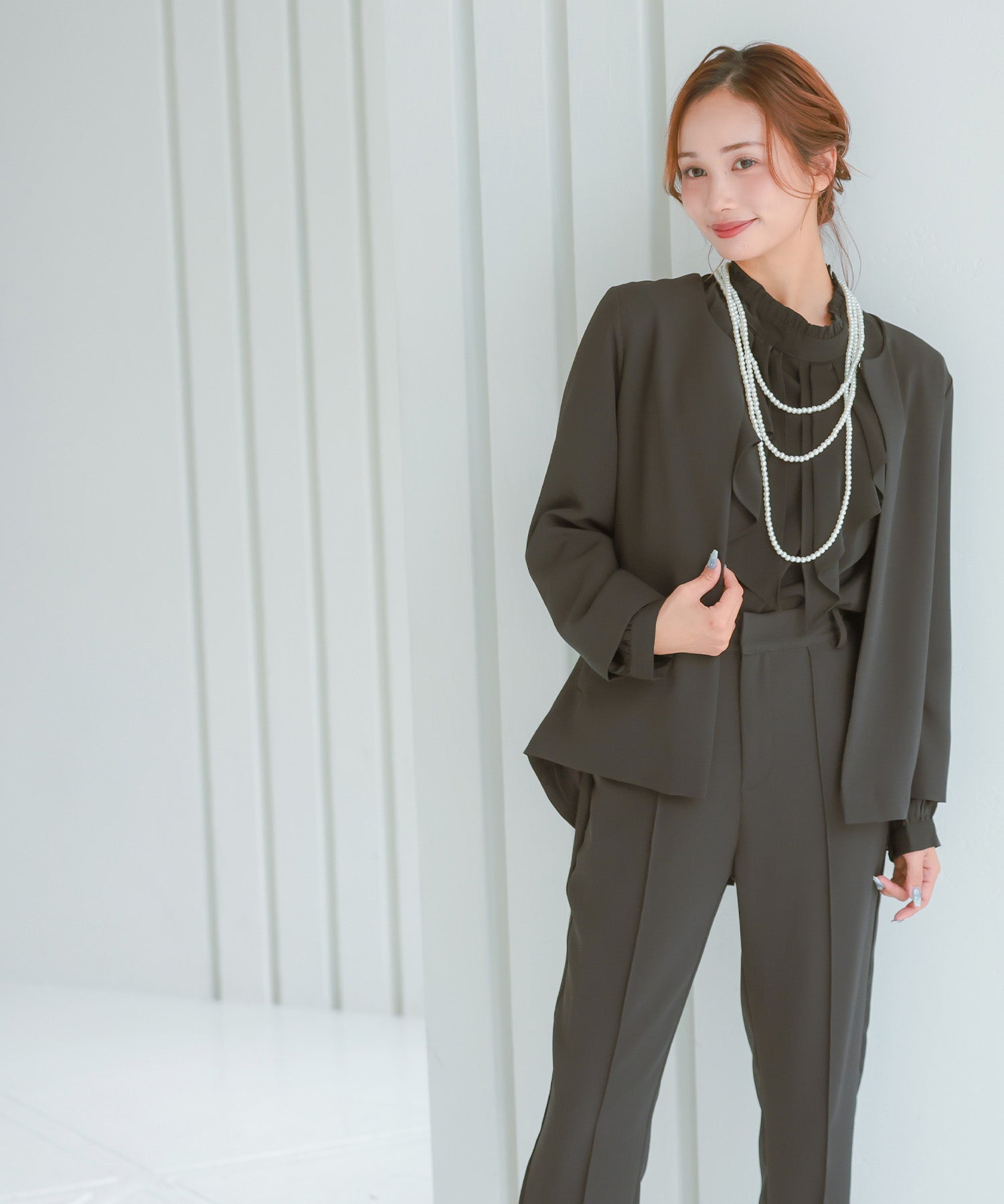 レティカ Retica ラウンドカラージャケット×テーパードパンツスタイルセットアップセレモニースーツ30代40代 (ブラック) ブラック