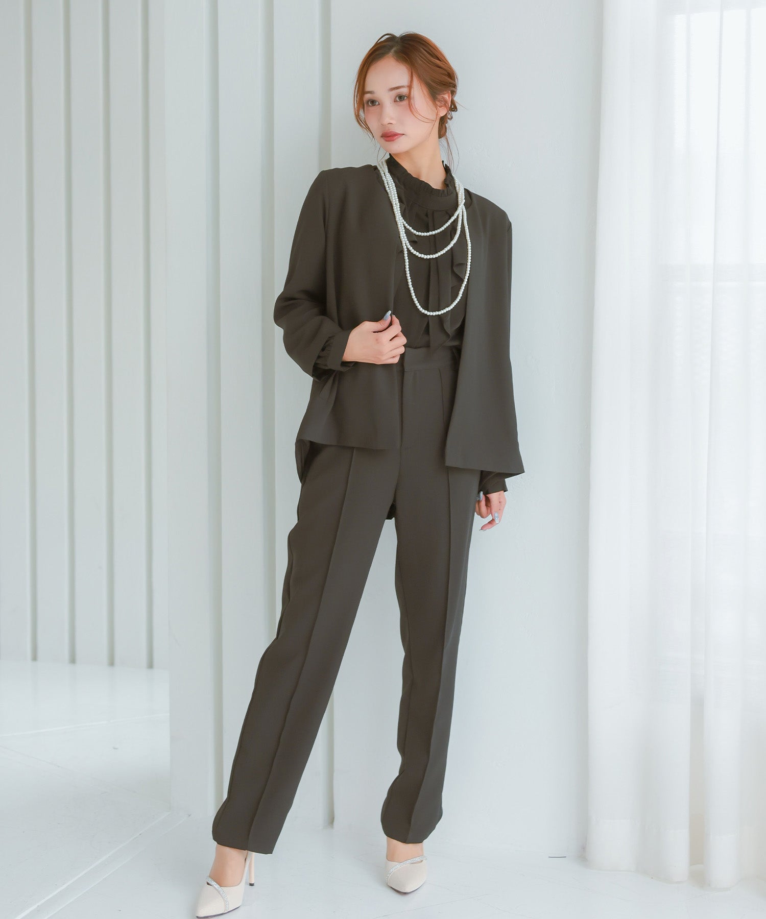 レティカ Retica ラウンドカラージャケット×テーパードパンツスタイルセットアップセレモニースーツ30代40代 (ブラック) ブラック