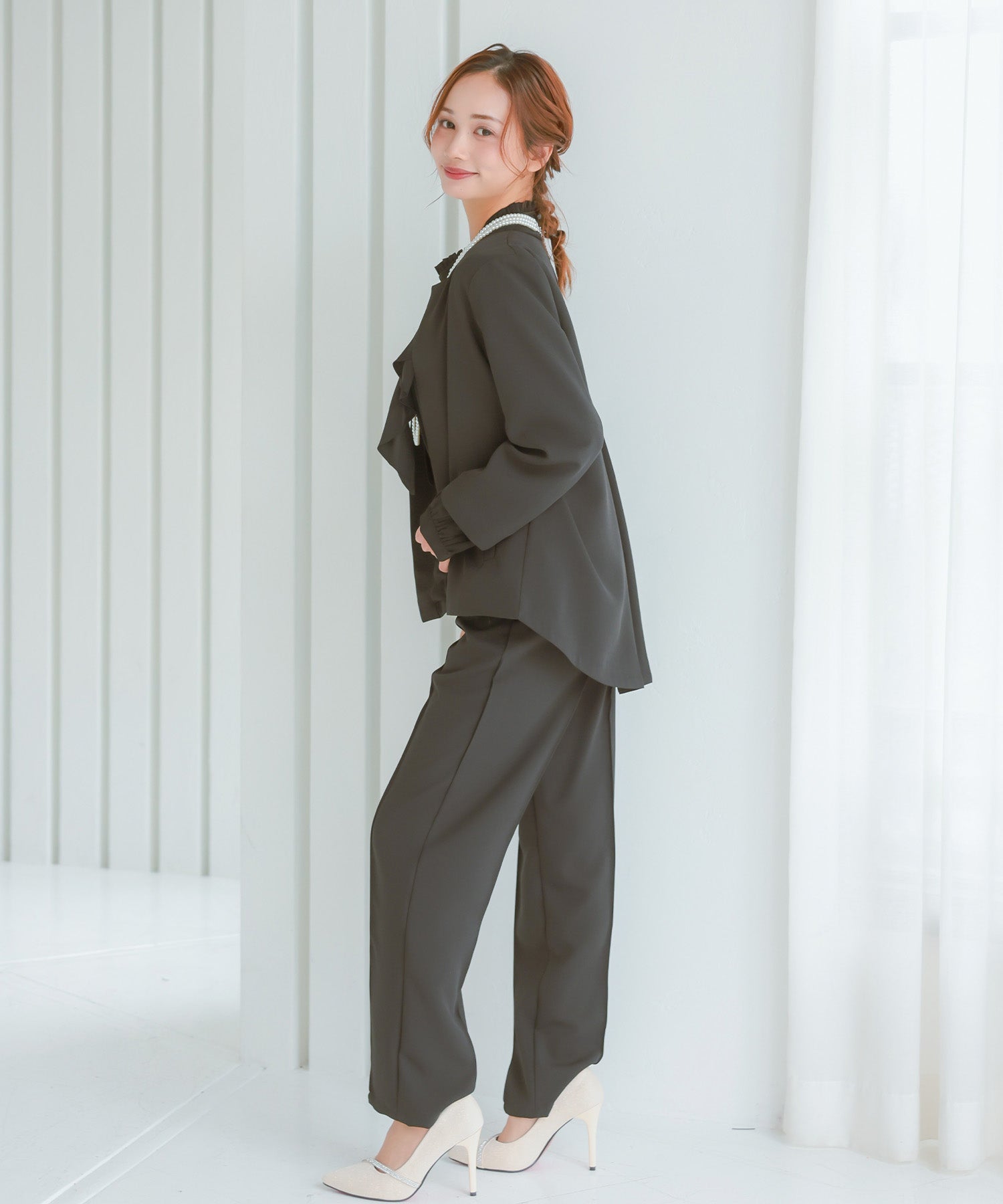 レティカ Retica ラウンドカラージャケット×テーパードパンツスタイルセットアップセレモニースーツ30代40代 (ブラック) ブラック