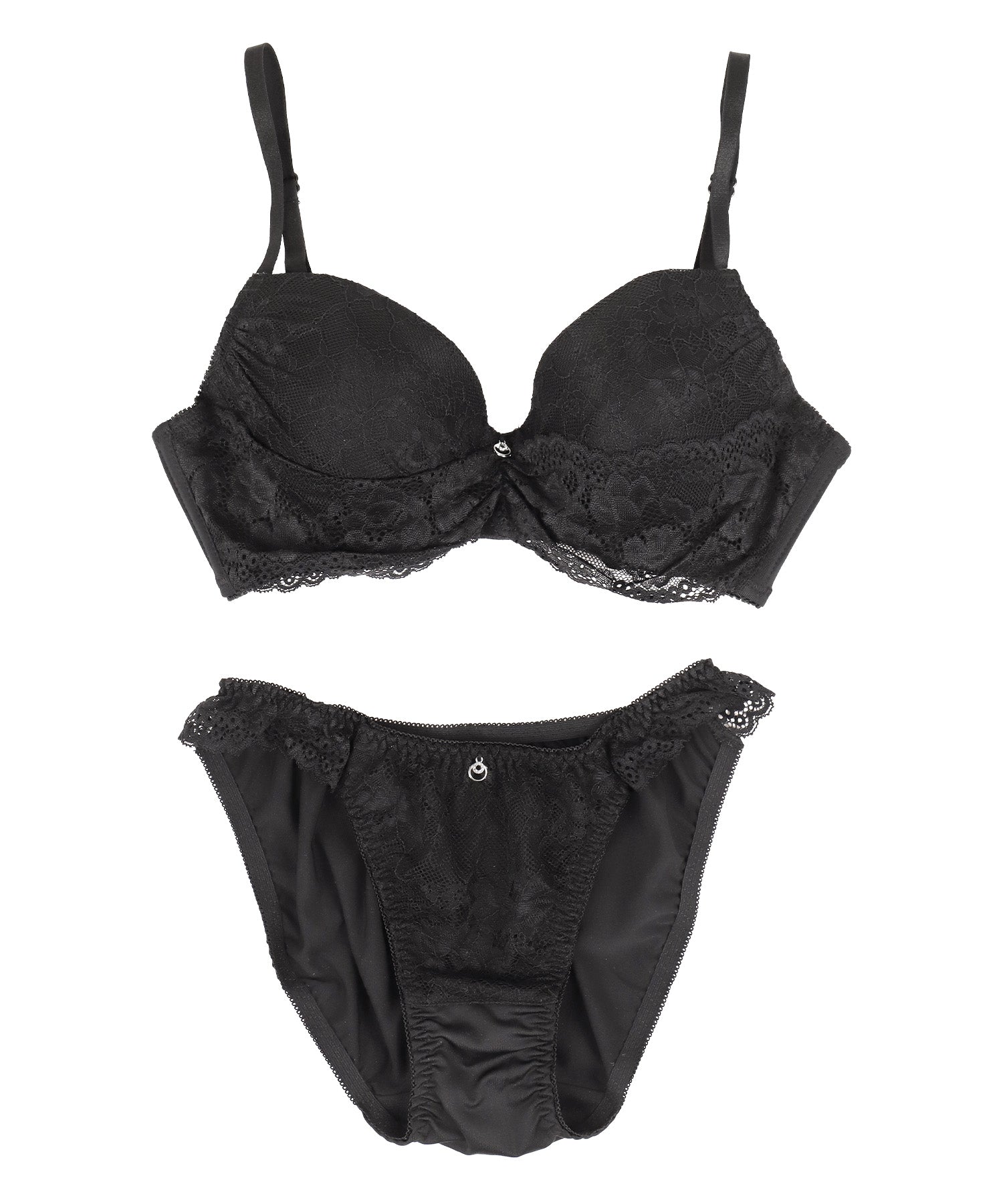 レティカ Retica 下着ゴージャス レース ギャザー 脇高 ワイヤー ブラジャー ショーツ ランジェリー2点セット【返品不可商品】 (ブラック) ブラック