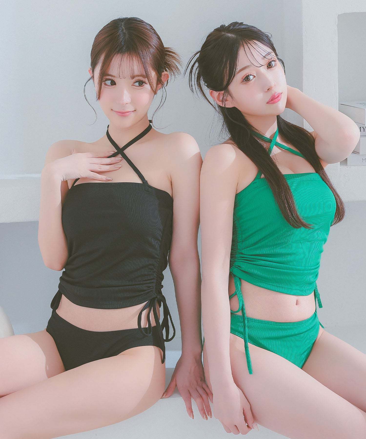 レティカ Retica 水着レディーズクロスホルターネックドロストビスチェ体型カバーワンカラー韓国風ギャルタンキニ)【返品不可商品】 (グリーン) グリーン