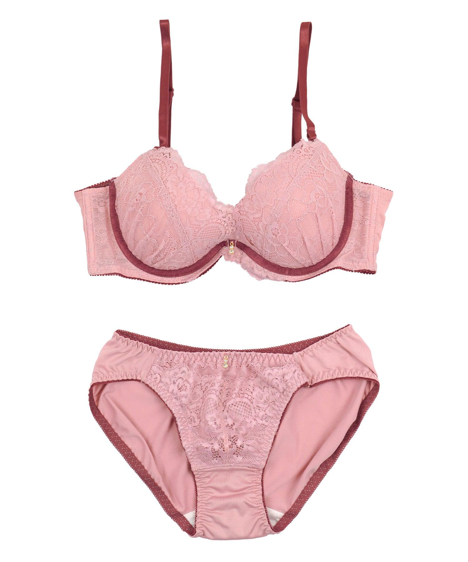 レティカ Retica 下着総レース パイピング サテンテープ 脇高 ブラジャー ショーツランジェリー 2点セット【返品不可商品】 (ダスティピンク) ダスティピンク