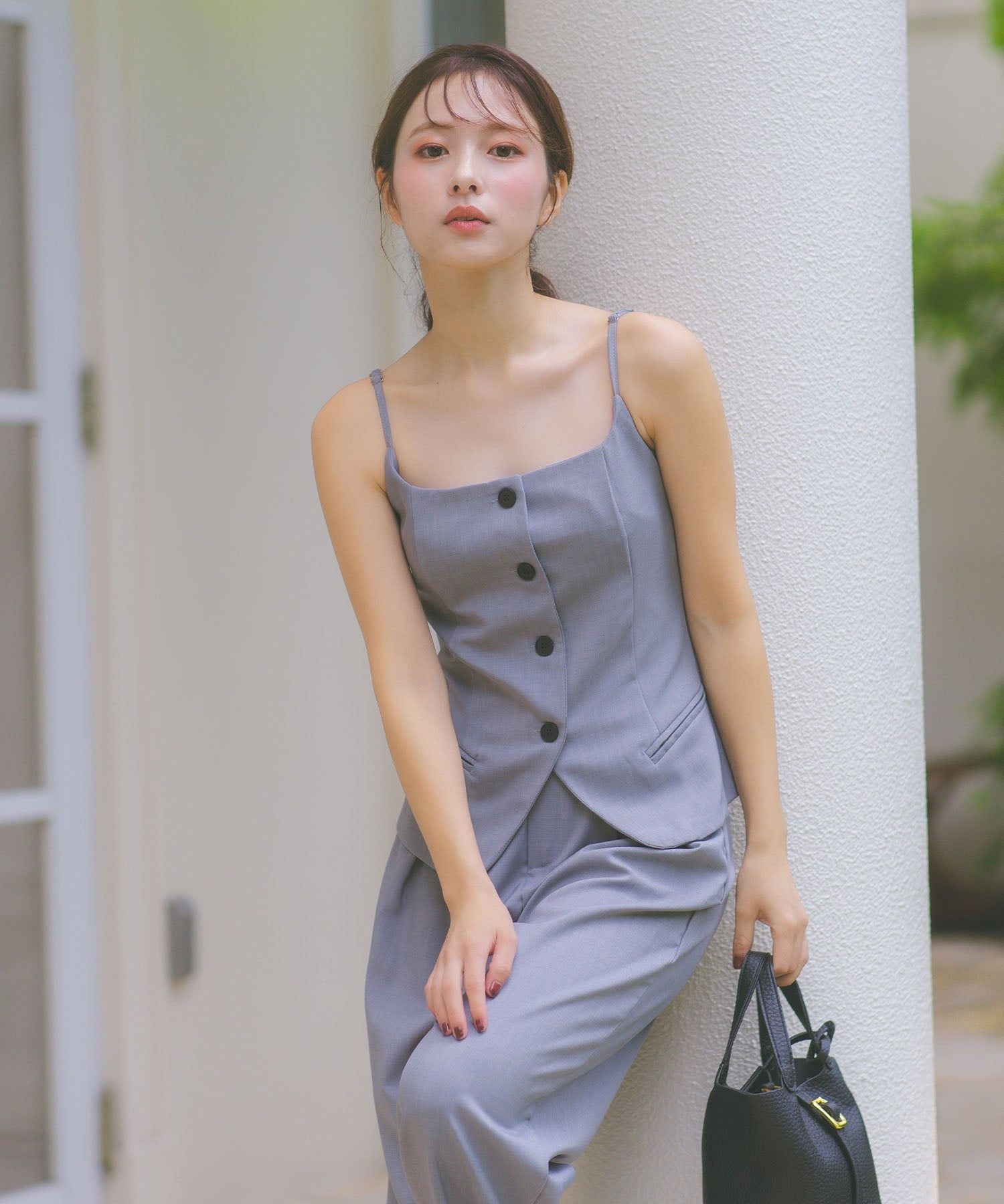 レティカ Retica パンツドレスボタンキャミ ワイドパンツセットアップ パーティードレス 結婚式 (グレー) グレー