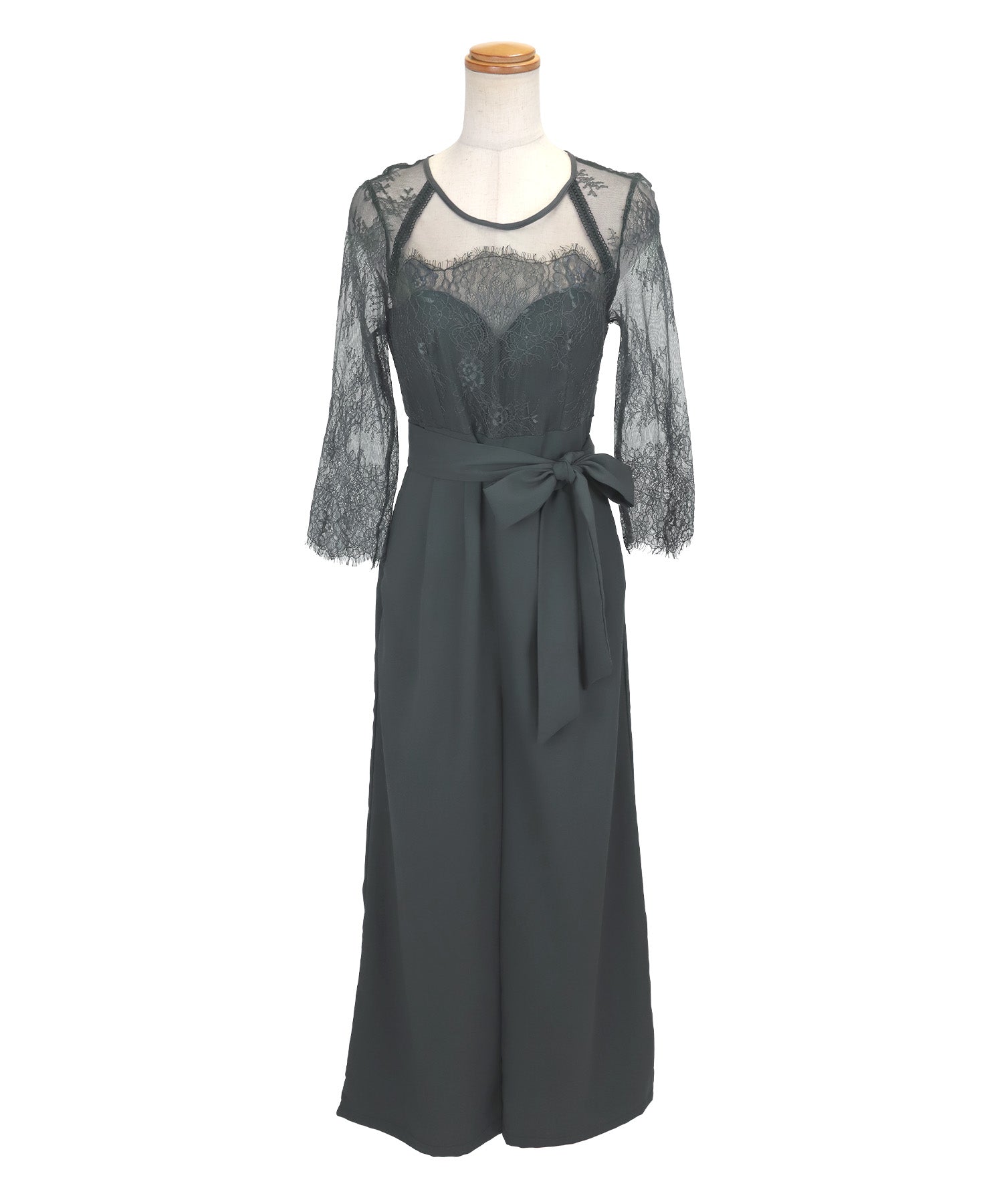 レティカ Retica パンツドレスシアーレース切替ウエストリボンワイドパンツドレス結婚式 パーティードレス (チャコールグレー) チャコールグレー