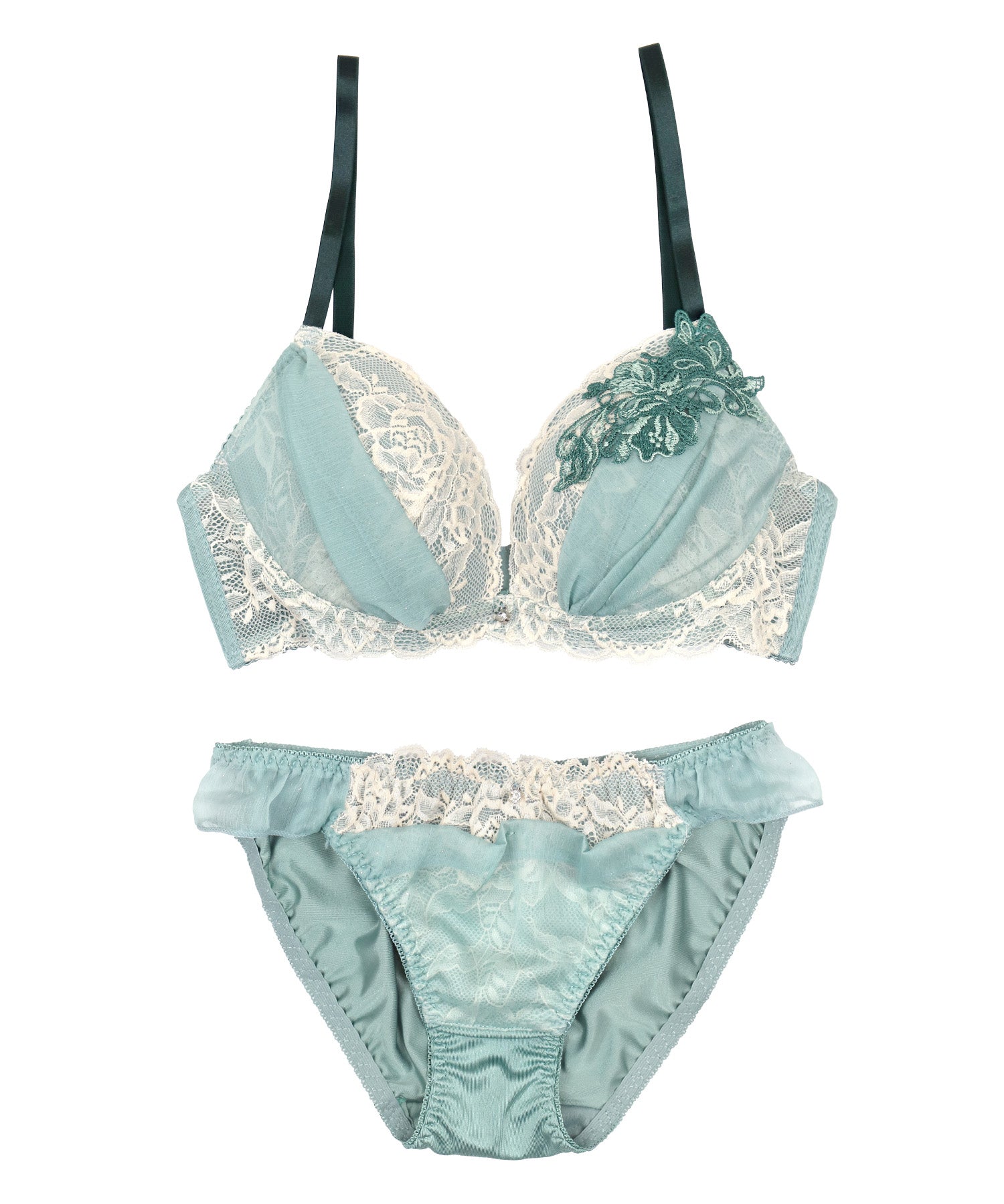レティカ Retica 下着 レイヤード シアーレース ボタニカル ワイヤーカップ ブラジャー ショーツ ランジェリー 2点セット【返品不可商品】 (ミントブルー) ミントブルー