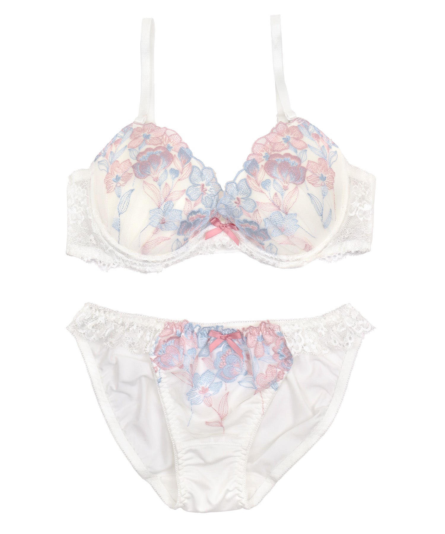 レティカ Retica 下着チュール フラワーブーケ刺繍 リボン レース ソフトワイヤーカップ ブラジャー ショーツ ランジェリー 2点セット【返品不可商品】 (ホワイト) ホワイト