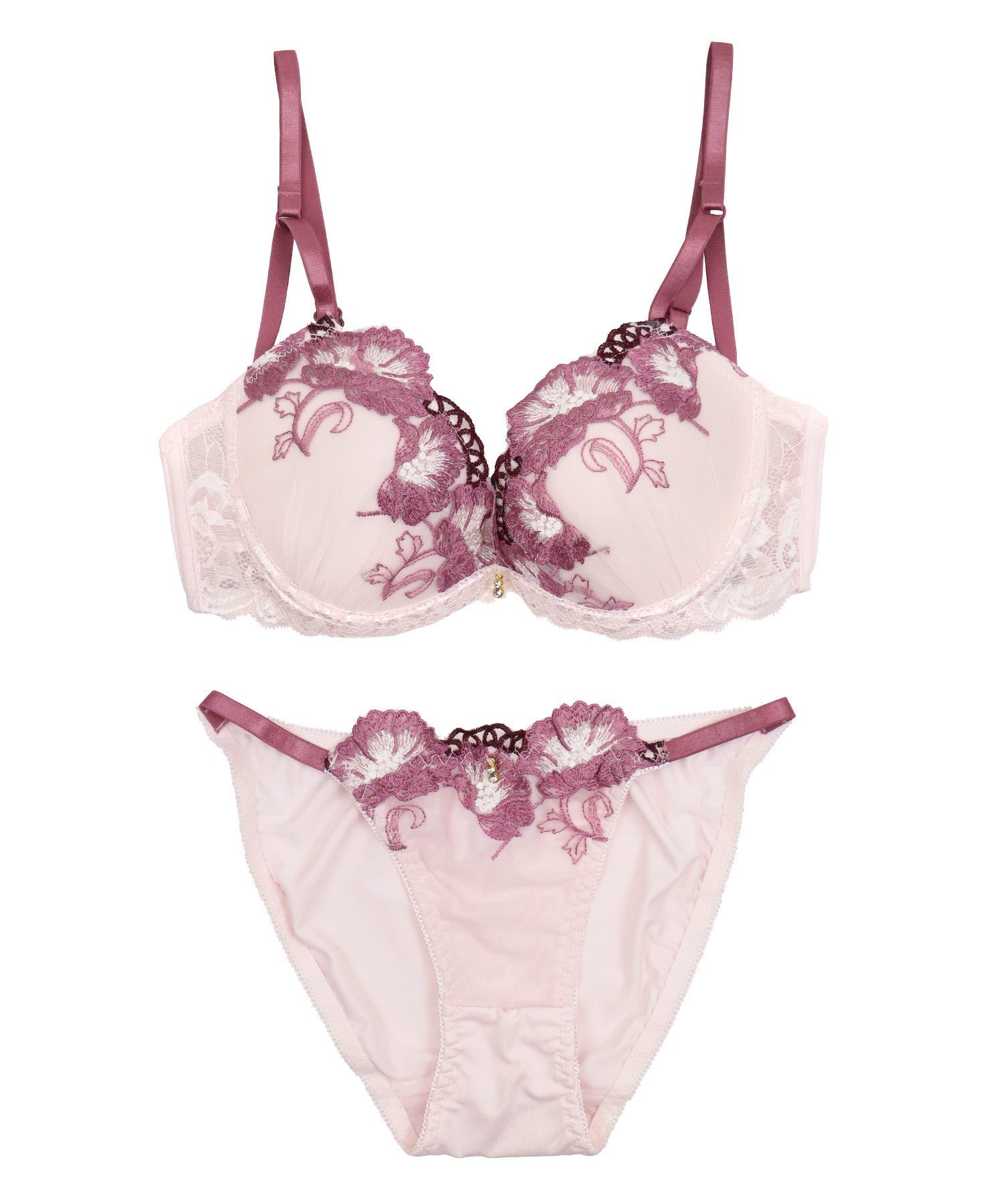レティカ Retica 下着エレガントフラワー刺繍 リボン レース ワイヤーカップ ブラジャー ショーツ ランジェリー 2点セット【返品不可商品】 (ピンク) ピンク