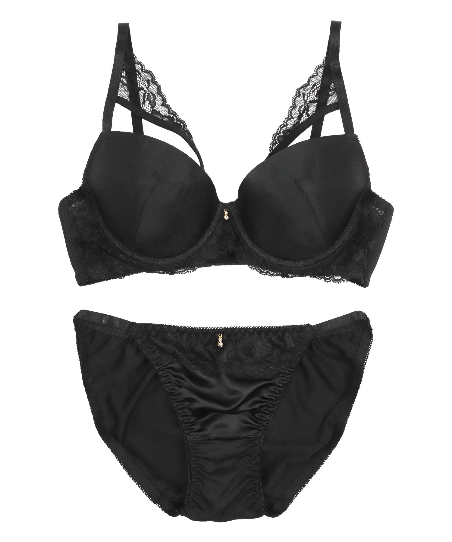 レティカ Retica 下着セット レディース セットアップ バストカット サテン ワイヤーカップ ブラジャー ショーツ セクシー【返品不可商品】 (ブラック) ブラック