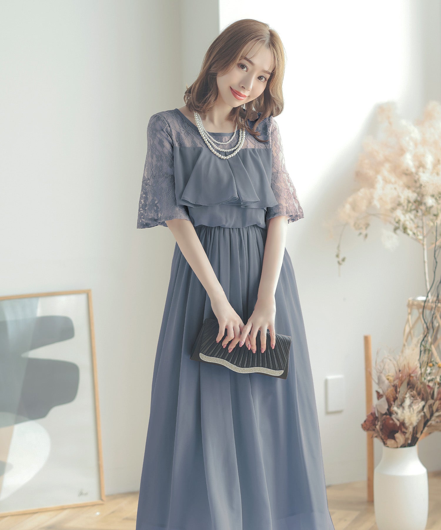 レティカ Retica レティカ Retica パーティードレス (ブルーグレー) (ブルーグレー) ブルーグレー