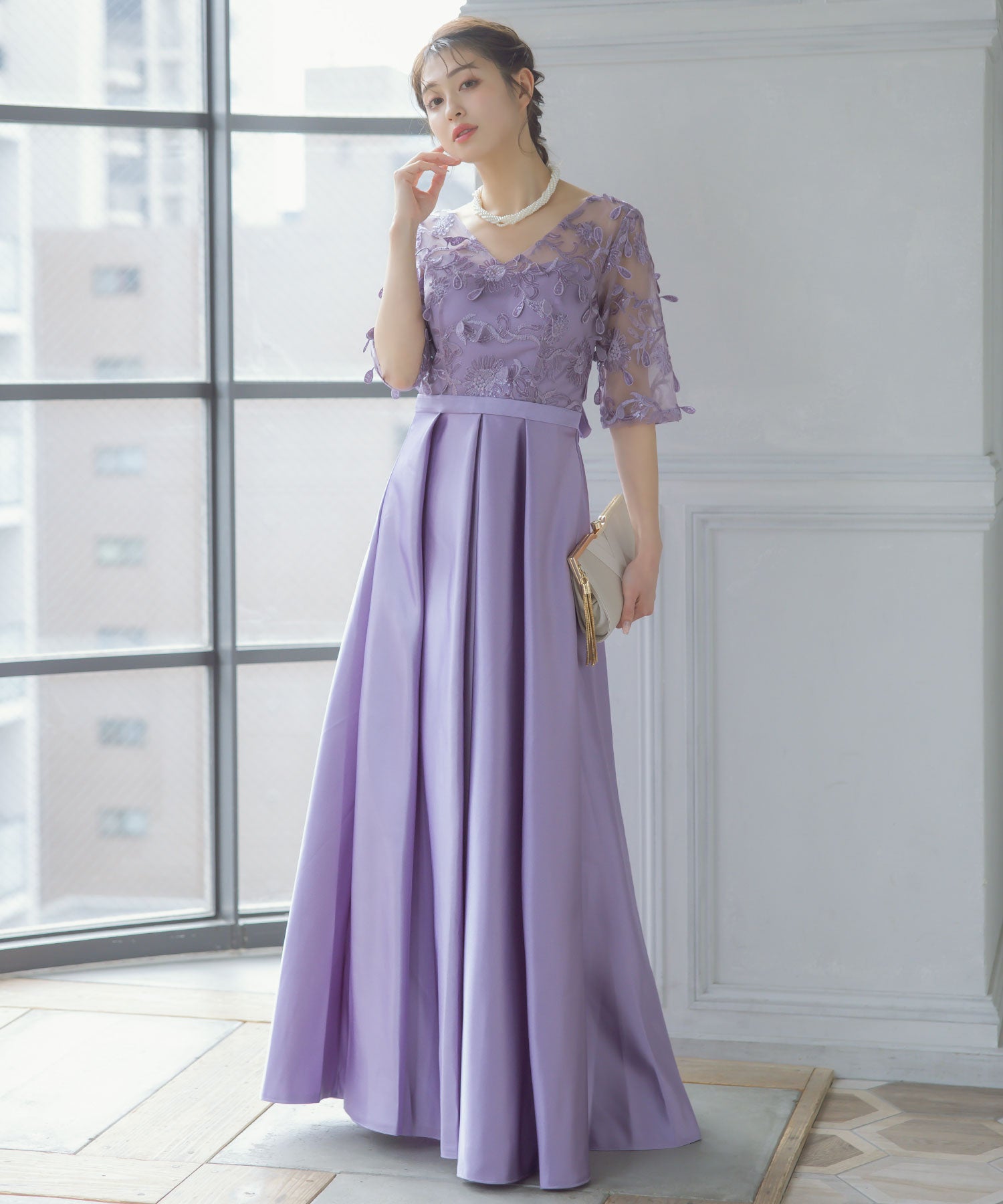 レティカ Retica フラワーレース刺繍切替 大人Aライン フレアロング