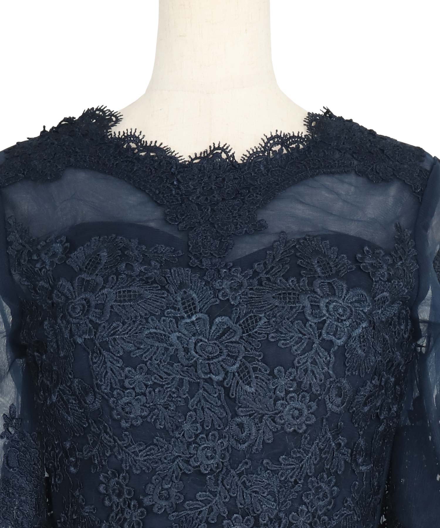 レティカ Retica 立体刺繍重ねチュール五分袖ミモレ丈ワンピースパーティードレス 大きいサイズ(ブラック) ブラック