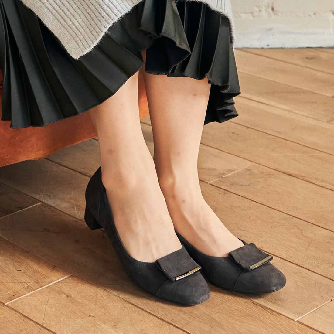 リズ ラフィーネ Riz raffinee 【3E】ローヒールスクエアパンプス