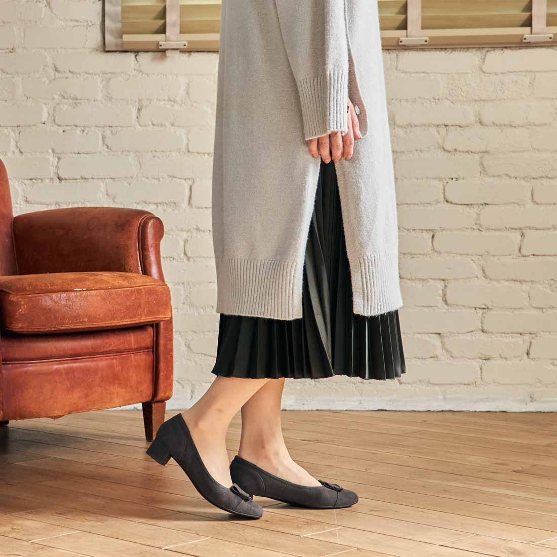 リズ ラフィーネ Riz raffinee 【3E】ローヒールスクエアパンプス