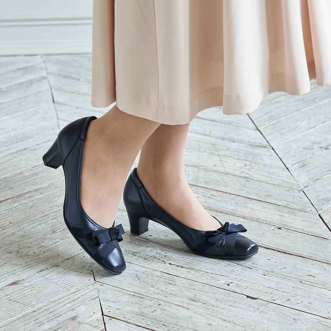 リズ ラフィーネ Riz raffinee 【3E】グログランリボンパンプス