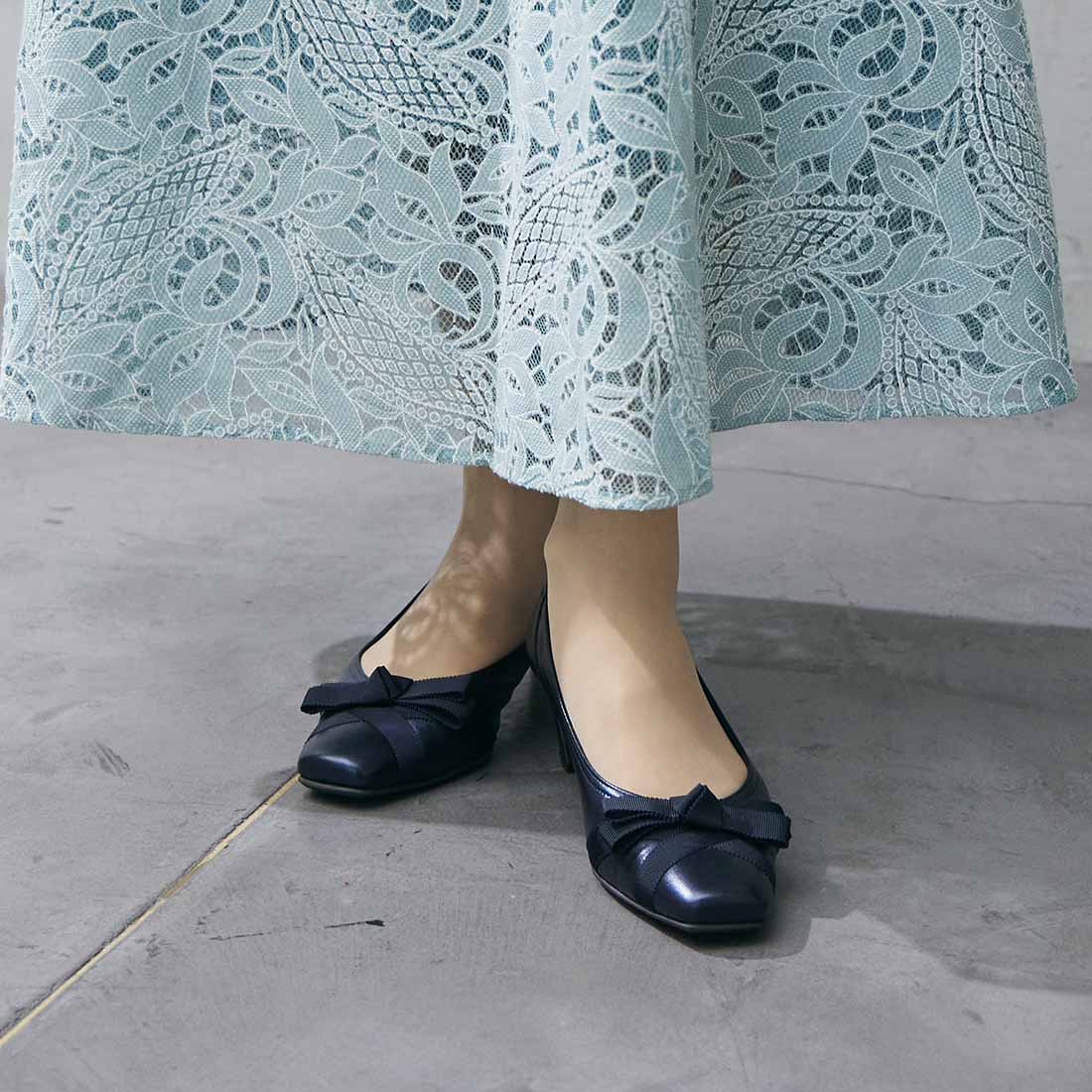 リズ ラフィーネ Riz raffinee 【3E】グログランリボンパンプス