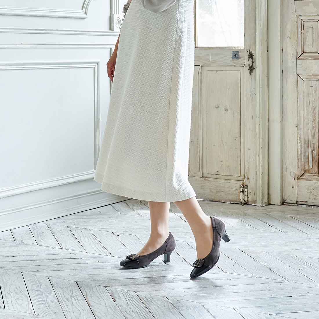 リズ ラフィーネ Riz raffinee 【3E】ローヒールスクエアパンプス