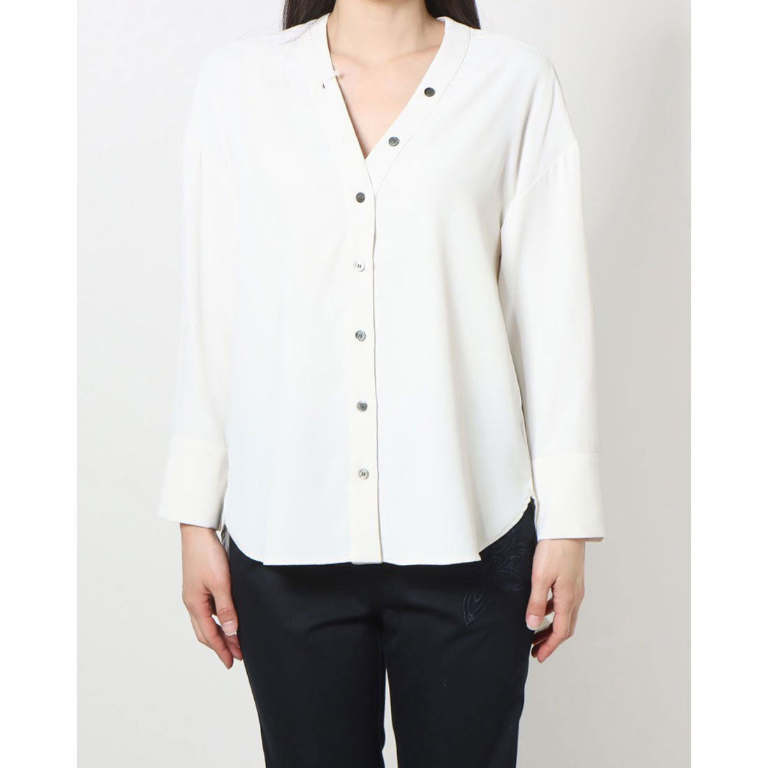 リネーム Rename ノーカラー長袖シャツ