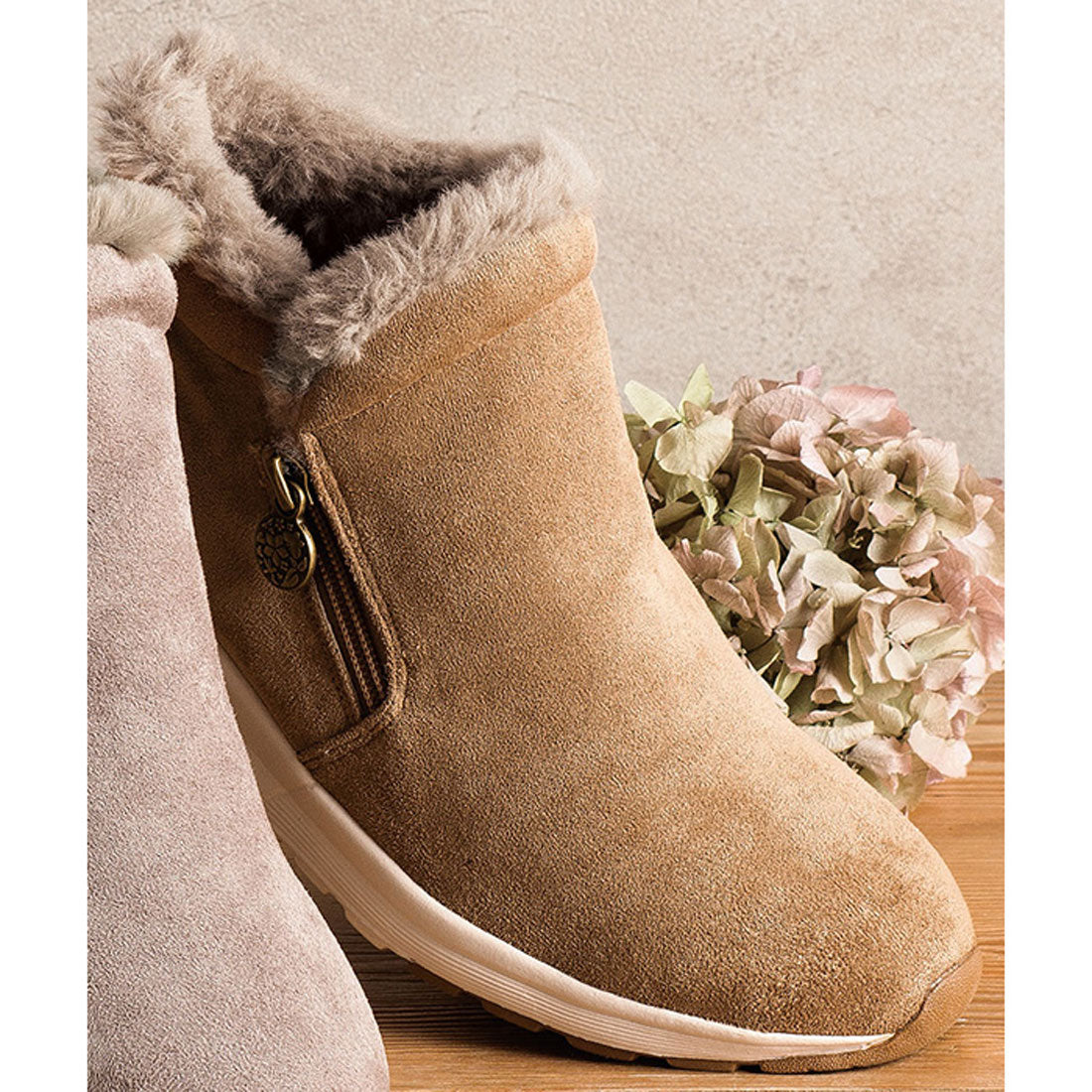 ジーラ GeeRA 【earth music&ecology】あったかスニーカーブーツ,ベージュ