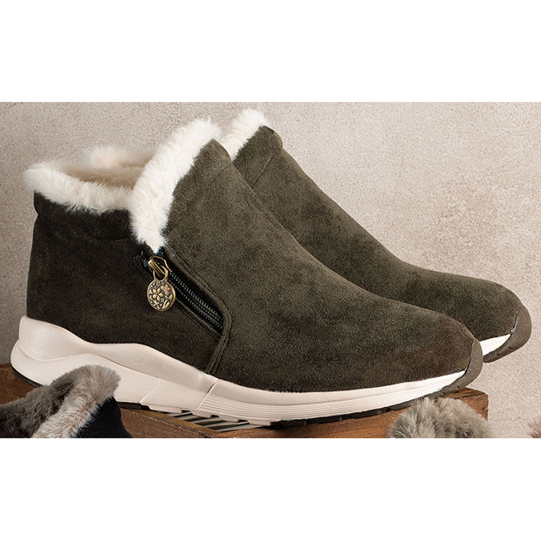 ジーラ GeeRA 【earth music&ecology】あったかスニーカーブーツ,カーキ