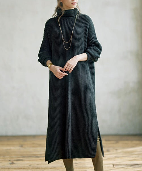 GeeRA Rib-knit Turtleneck Knit Dress