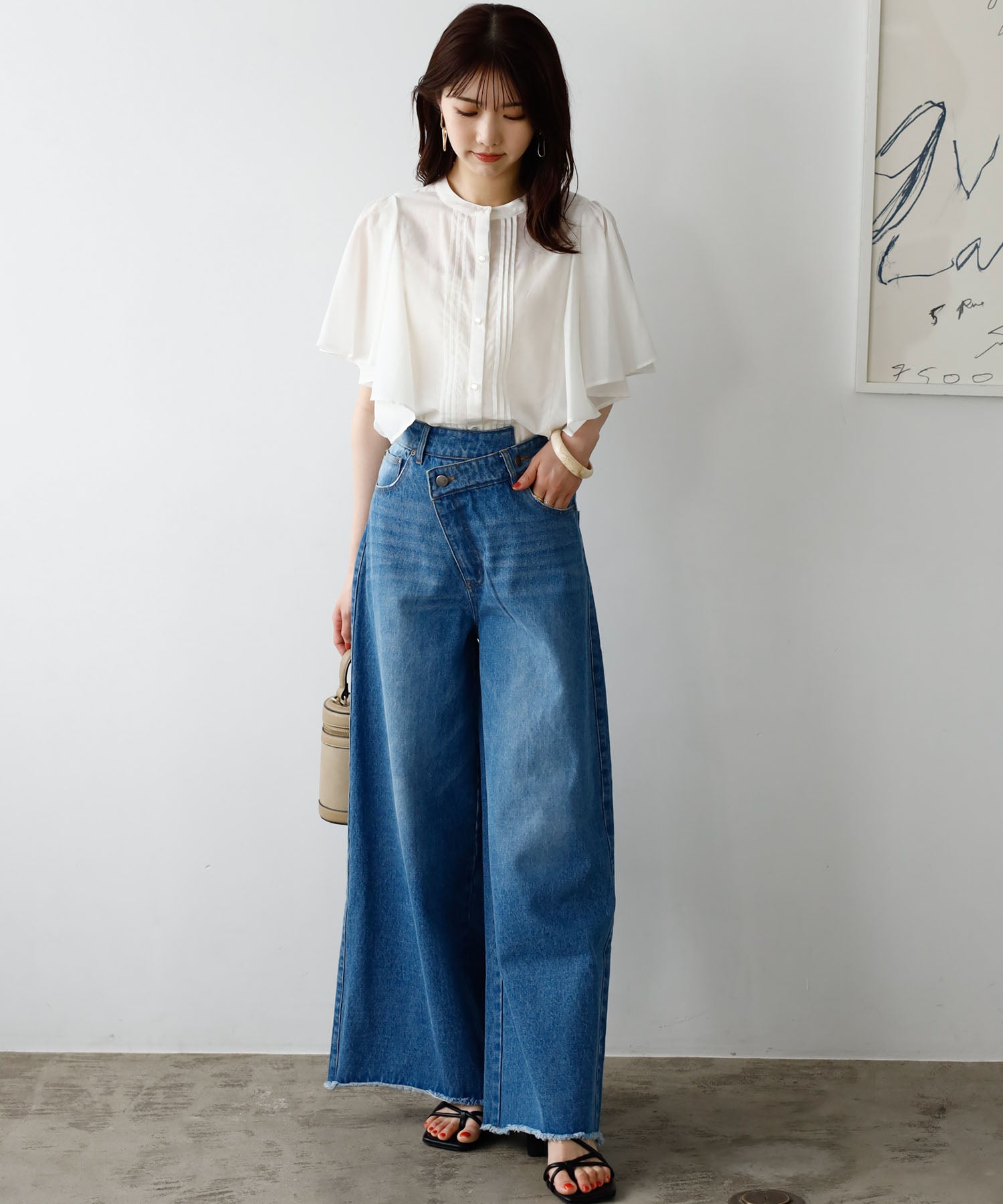 ジーラ GeeRA ウエストデザインデニムバギーパンツ (グレー) ブラック