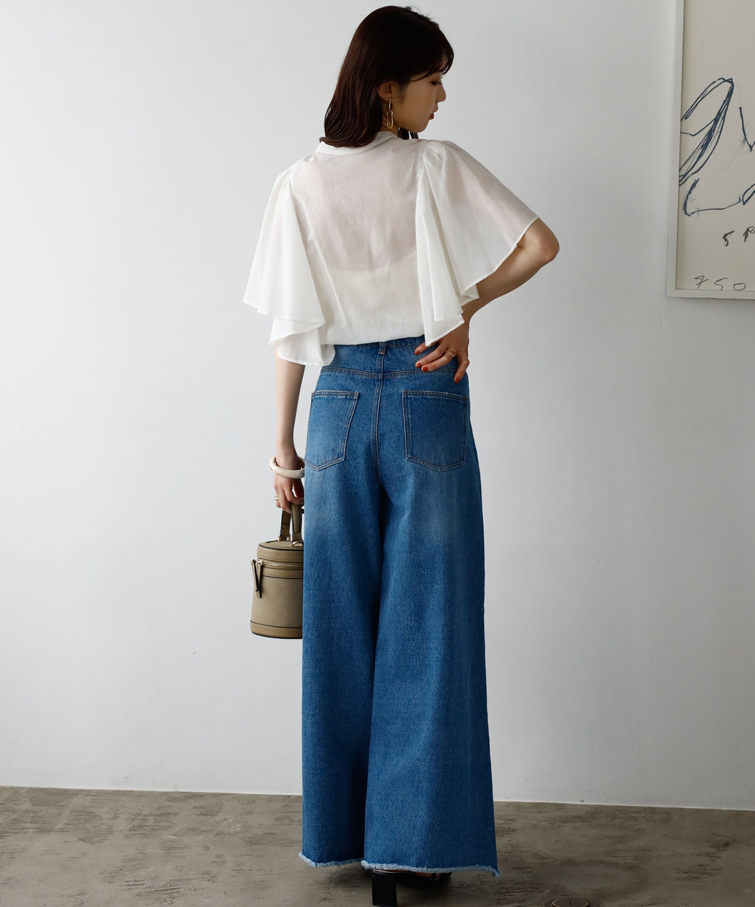 ジーラ GeeRA ウエストデザインデニムバギーパンツ (グレー) ブラック