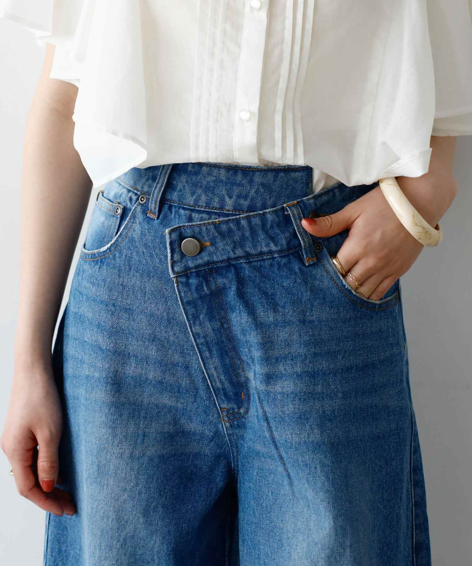 ジーラ GeeRA ウエストデザインデニムバギーパンツ (グレー) ブラック