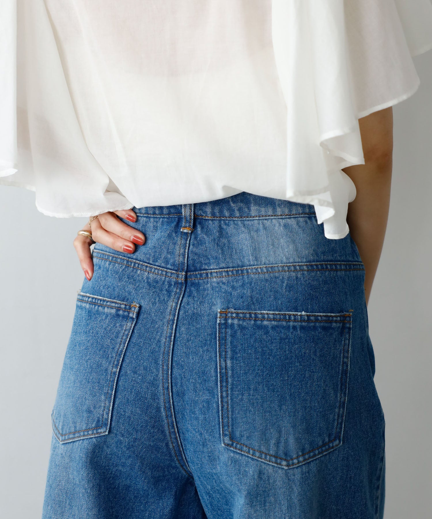 ジーラ GeeRA ウエストデザインデニムバギーパンツ (グレー) ブラック