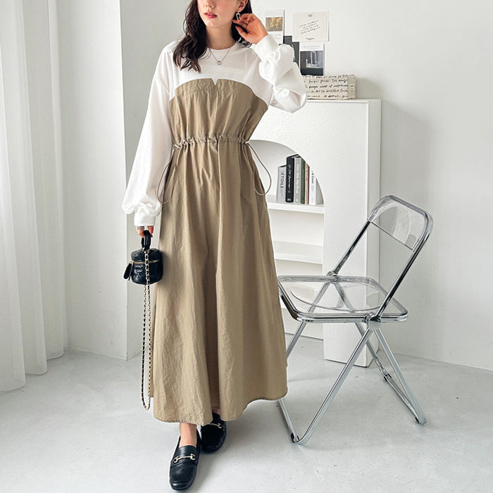 ジーラ GeeRA ビスチェドッキングワンピース (オフ白×ベージュ) オフ白×ベージュ