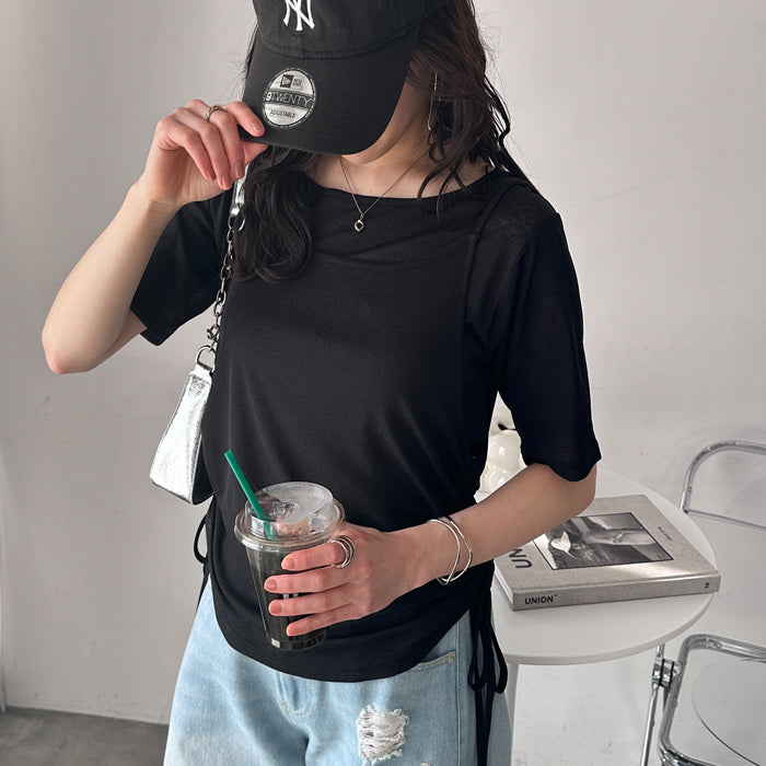 ジーラ GeeRA シアースラブレイヤードTシャツトップス (2P(ブラック)) 2P(ブラック)