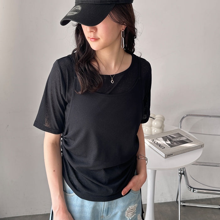 ジーラ GeeRA シアースラブレイヤードTシャツトップス (2P(ブラック)) 2P(ブラック)