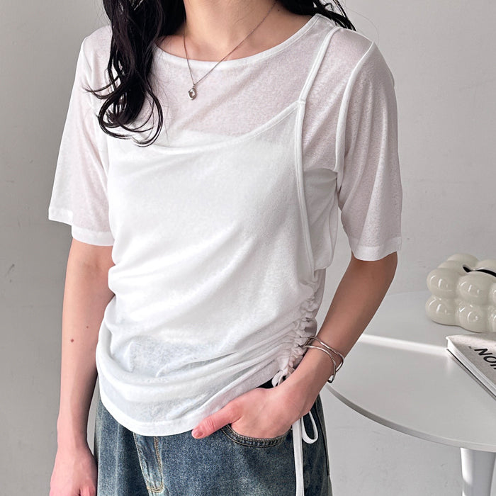 ジーラ GeeRA シアースラブレイヤードTシャツトップス (2P(ブラック)) 2P(ブラック)