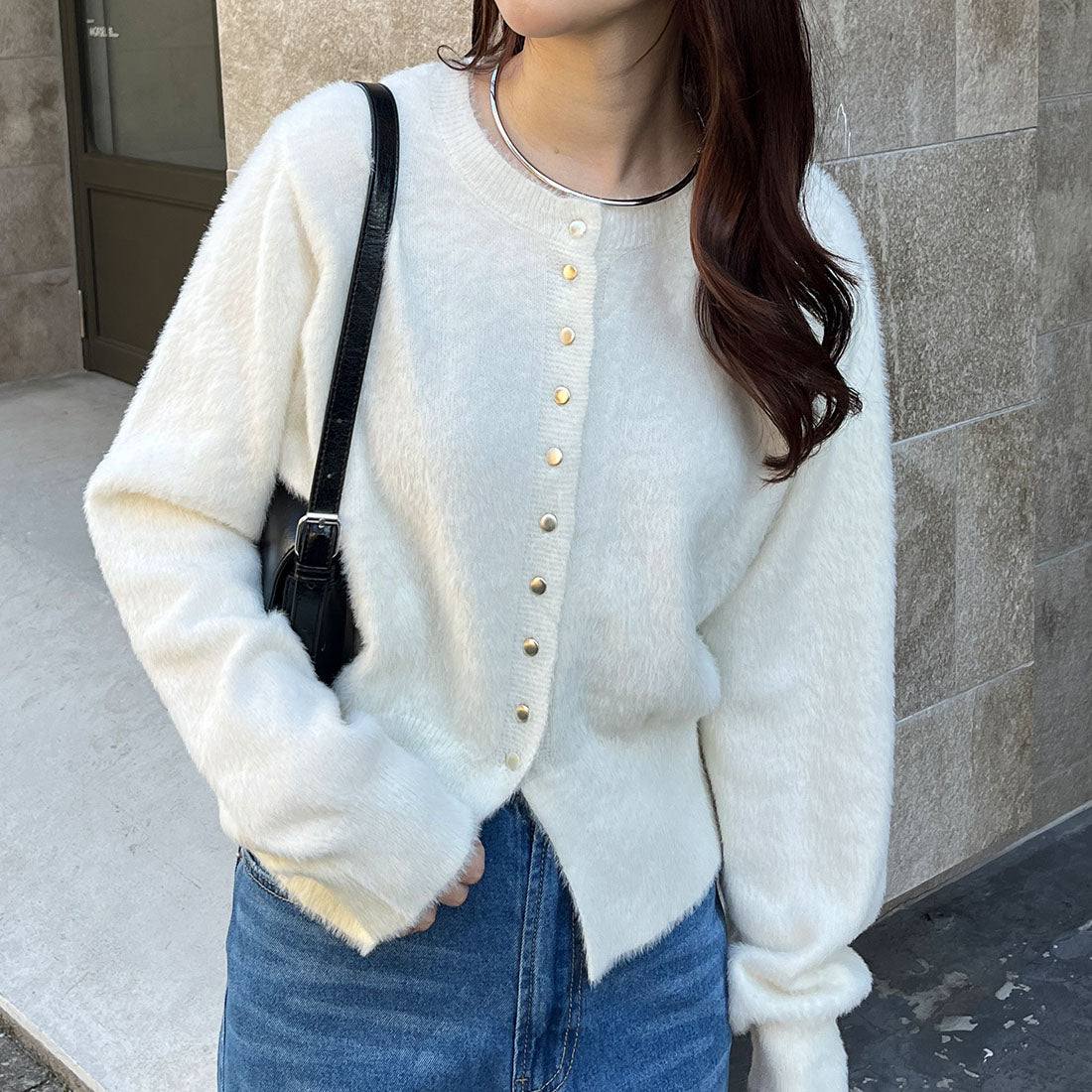 ジーラ GeeRA 裾スリットシャギーコンパクトカーディガン (アイボリー) アイボリー