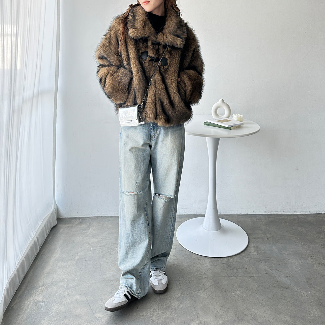 ジーラ GeeRA ミックスファートグル付ブルゾン (ライトブラウン) ライトブラウン