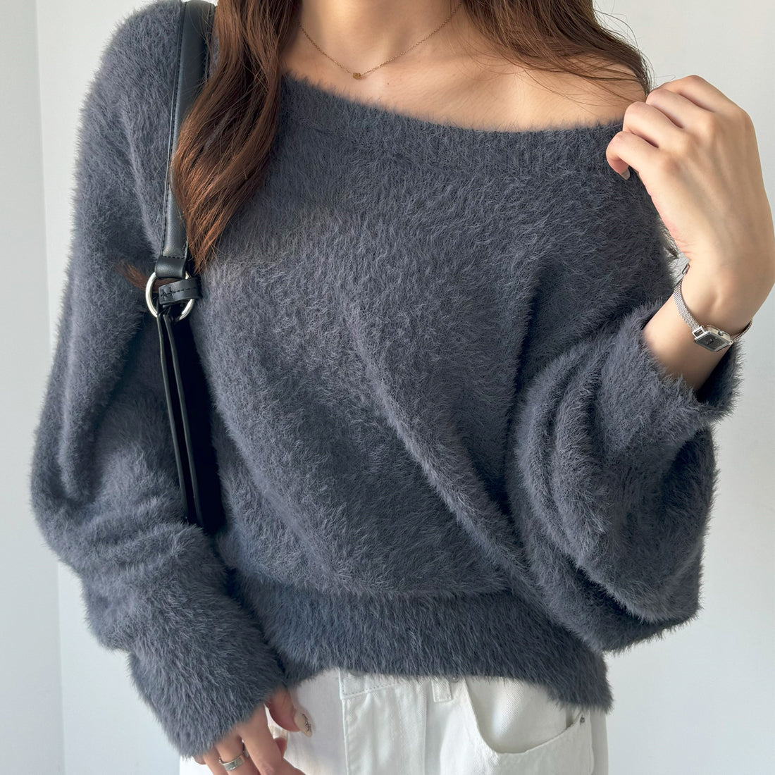 ジーラ GeeRA 【nelliy.】オフショルニット (チャコールグレー) チャコールグレー