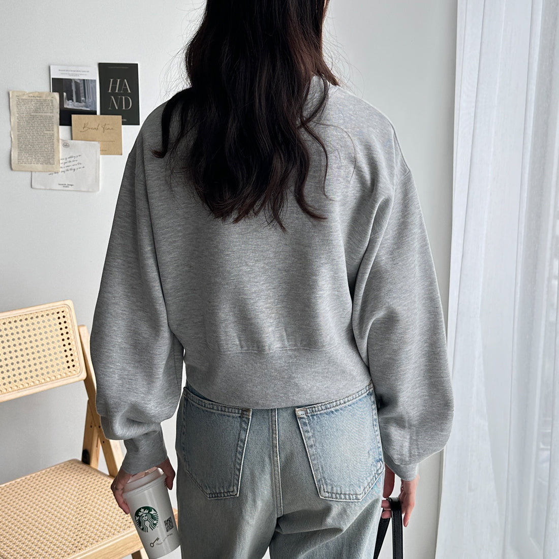 ジーラ GeeRA 裏起毛ワンポイント刺繍スウェットトップス (杢グレー) 杢グレー