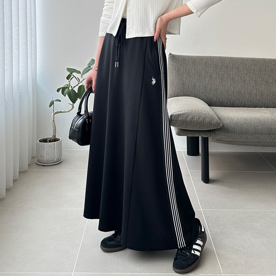 ジーラ GeeRA 【U.S. POLO ASSN.】サイドラインスカート (ブラック) ブラック