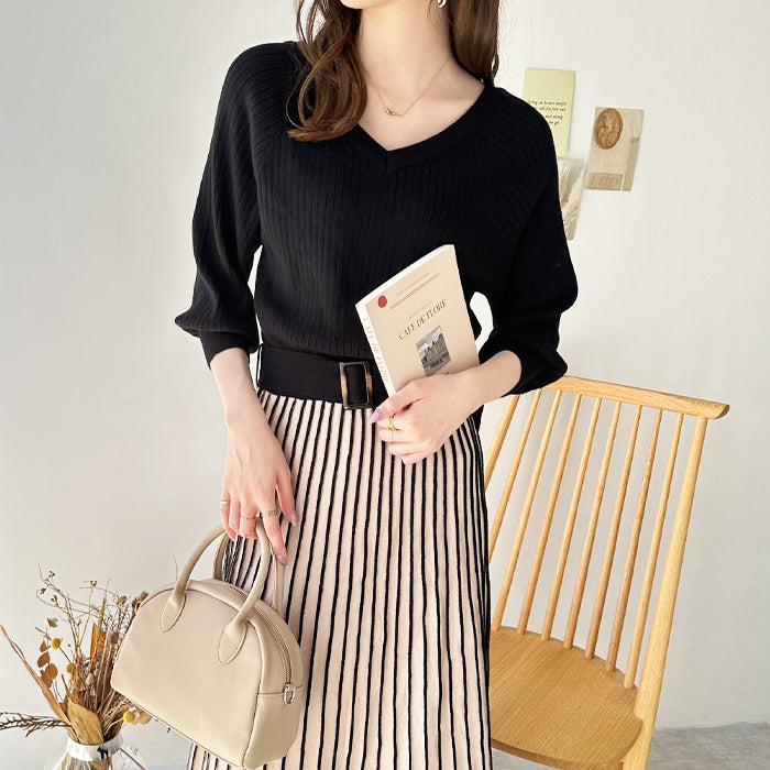 ジーラ GeeRA 前後2WAYプリーツニットワンピース (ブラック) ブラック