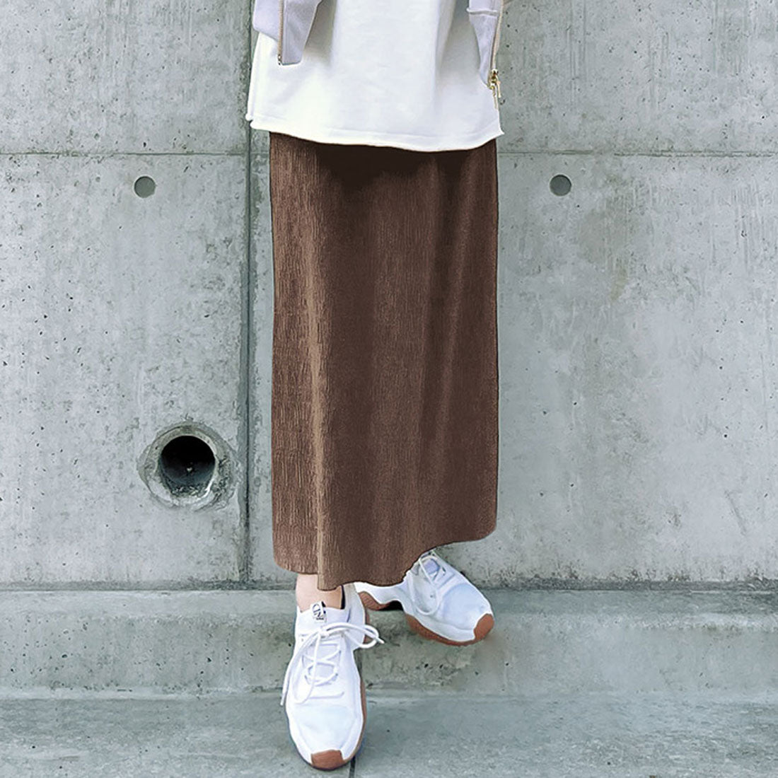 《インスタグラマーyunさん着用》ジーラ GeeRA ランダムプリーツタイトスカート,ブラウン