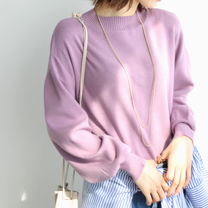 ジーラ GeeRA ボタン付モチモチニットトップス,パープル