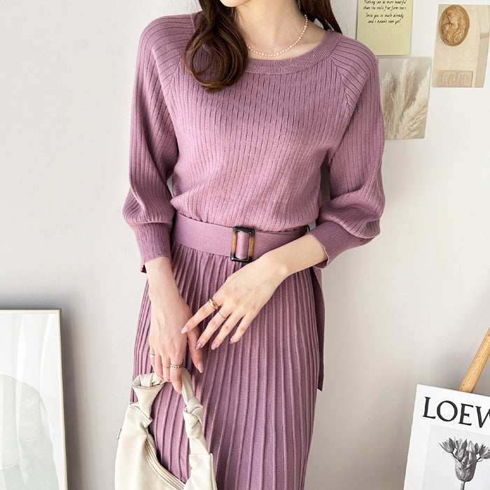 ジーラ GeeRA 前後2WAYプリーツニットワンピース (パープル) パープル